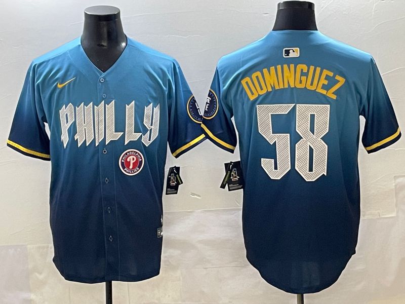 Men 2025 Philadelphia Phillies #58 Dominguez Blue City Edition Nike MLB Jersey style 7